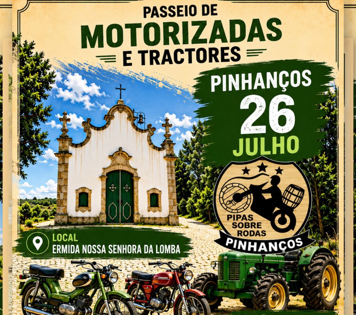 Pinhanços recebe passeio de motorizadas e tratores para apoiar obras na Ermida da Nossa Senhora da Lomba
